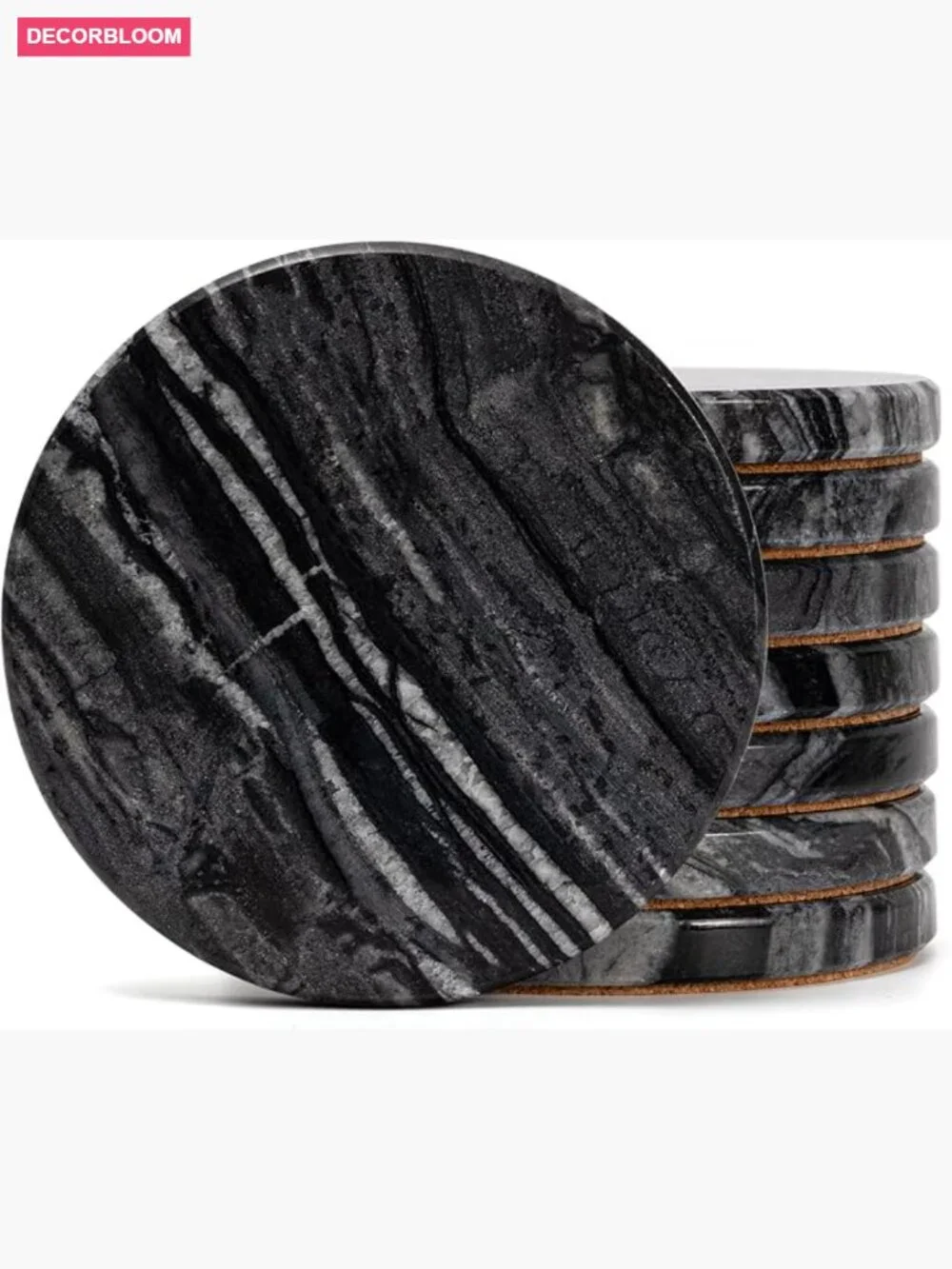 Set of 8 Round Marble Coasters for Dining Table – Heavy Stone